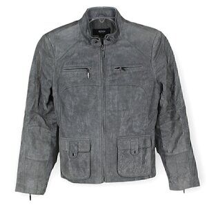 Alfani Petite Women's Gray Silver Zip Up Leather Coat Jacket Petite Small